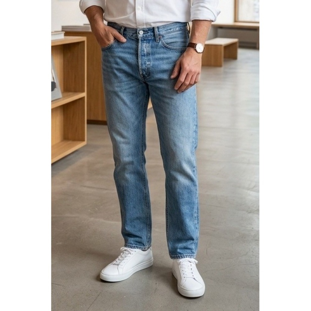 Levi's 501 Straight Leg Button Fly Denim Jeans‎ Men 33x34 Light Wash Blue Cotton